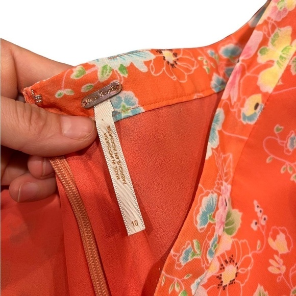 Free People Coral Floral Pleated Mini Shorts Size 10 Flowy Chiffon - Picture 9 of 9